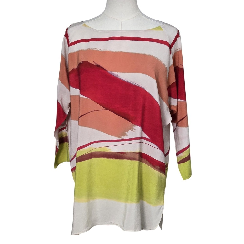 Lafayette 148 New York Blouse Womens M Multicolor Tunic Silk Boat Neck
